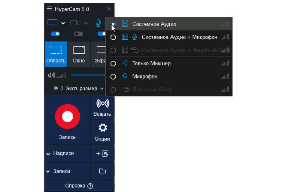 Запись системного аудио HyperCam